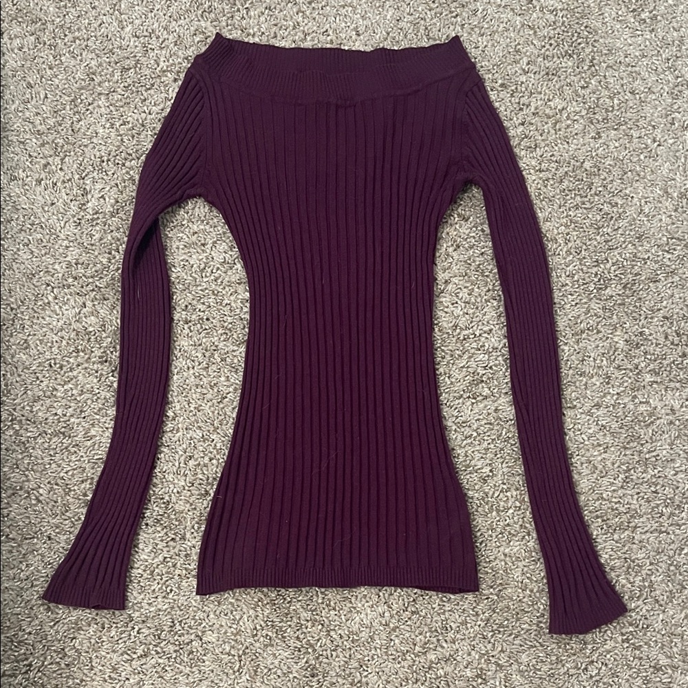 Chic Off-Shoulder Ribbed Sweater - Burgundy